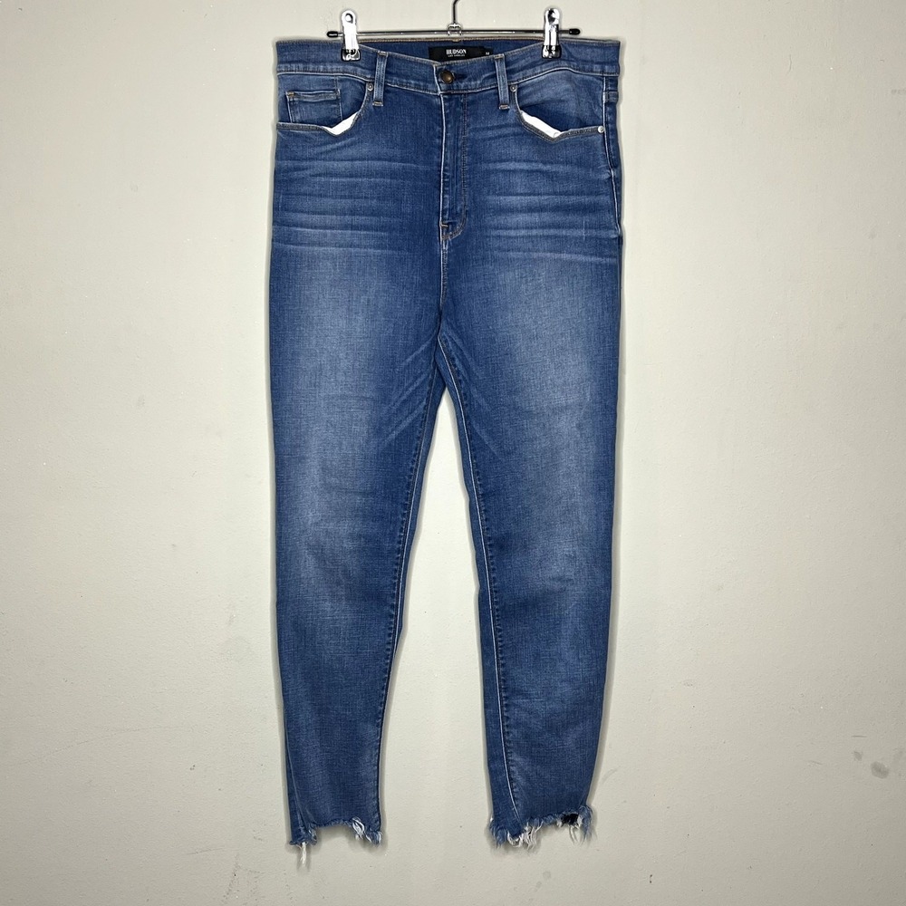 Hudson Barbara Super Skinny Jeans Womens 32 Blue High Rise Raw Hem Denim